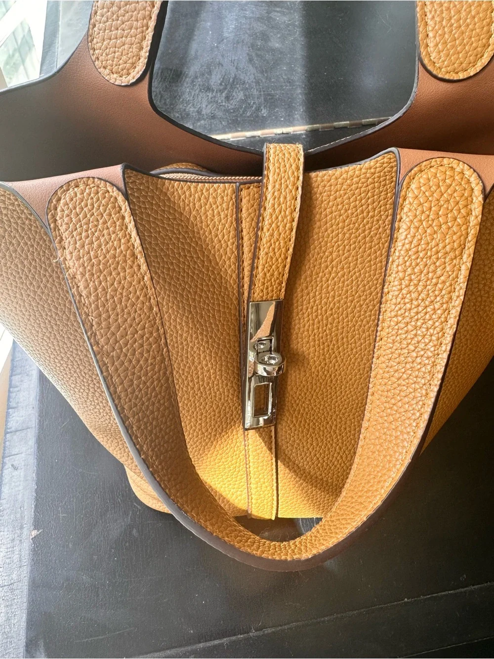 Brown Vegan Bucket Purse EUC